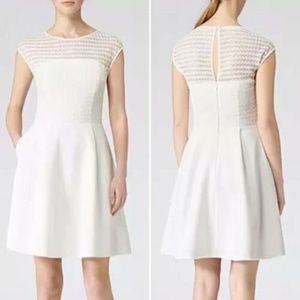 Reiss Maya Lace Bodice Cap Sleeve Fit & Flare Dress Off White Womens Size US6